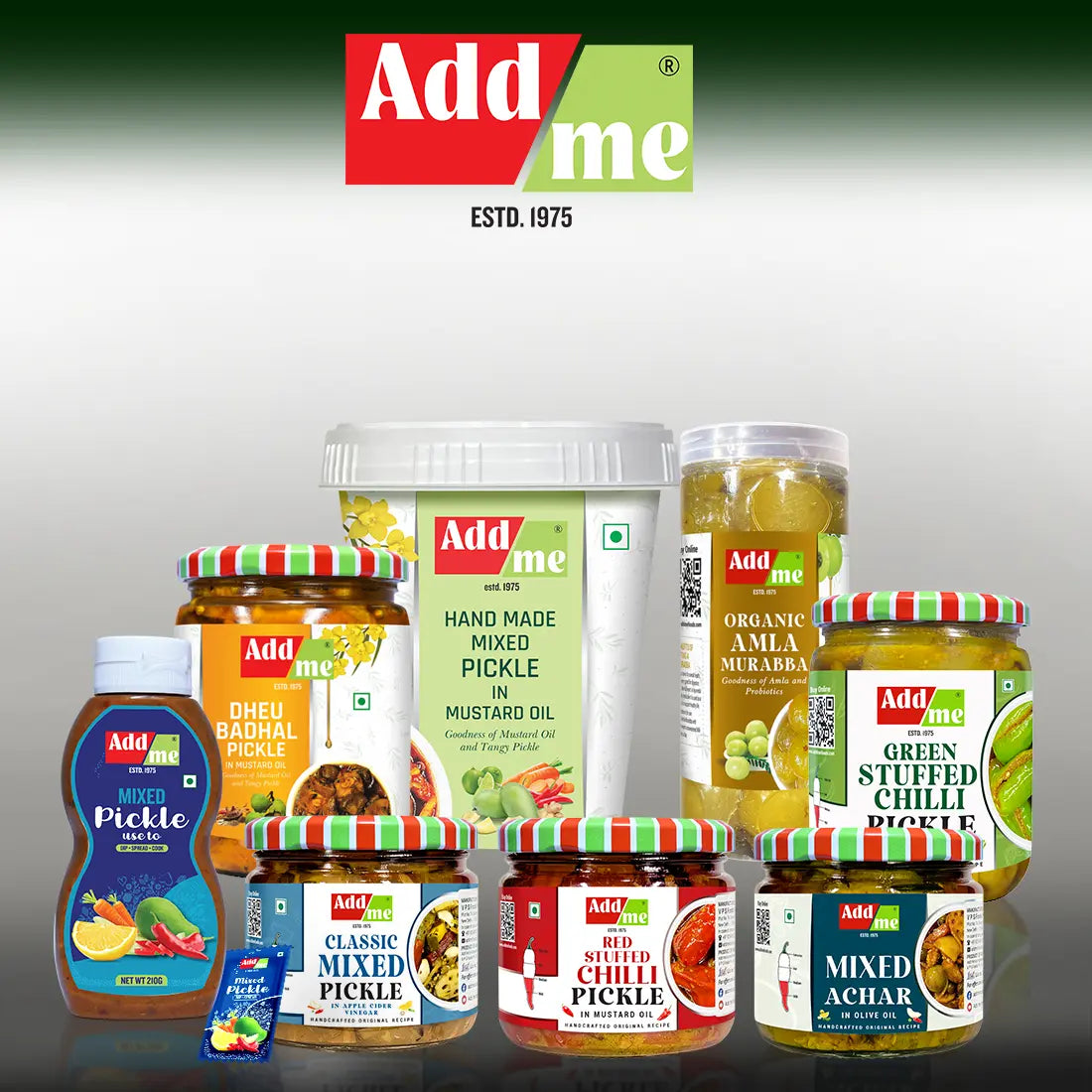 Handcrafted pickles online collection featuring a variety of mixed pickles, green stuffed chili, amla murabba, and achars in jars