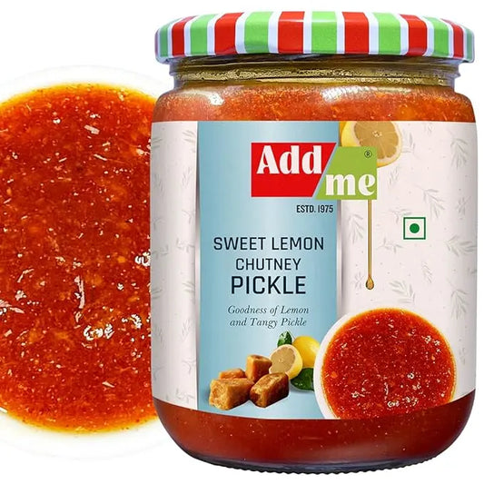 Jar of Add me Sweet Lemon Chutney Pickle with colorful lid