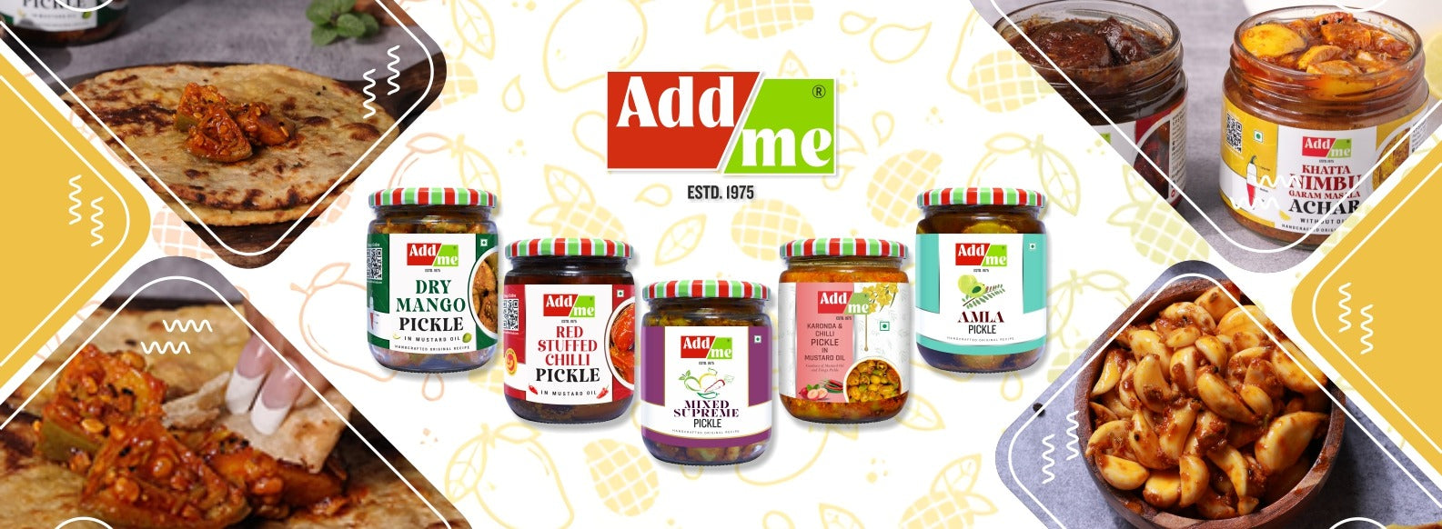 Add Me Foods: Addsome pickles and snacks with branding on a colorful background
