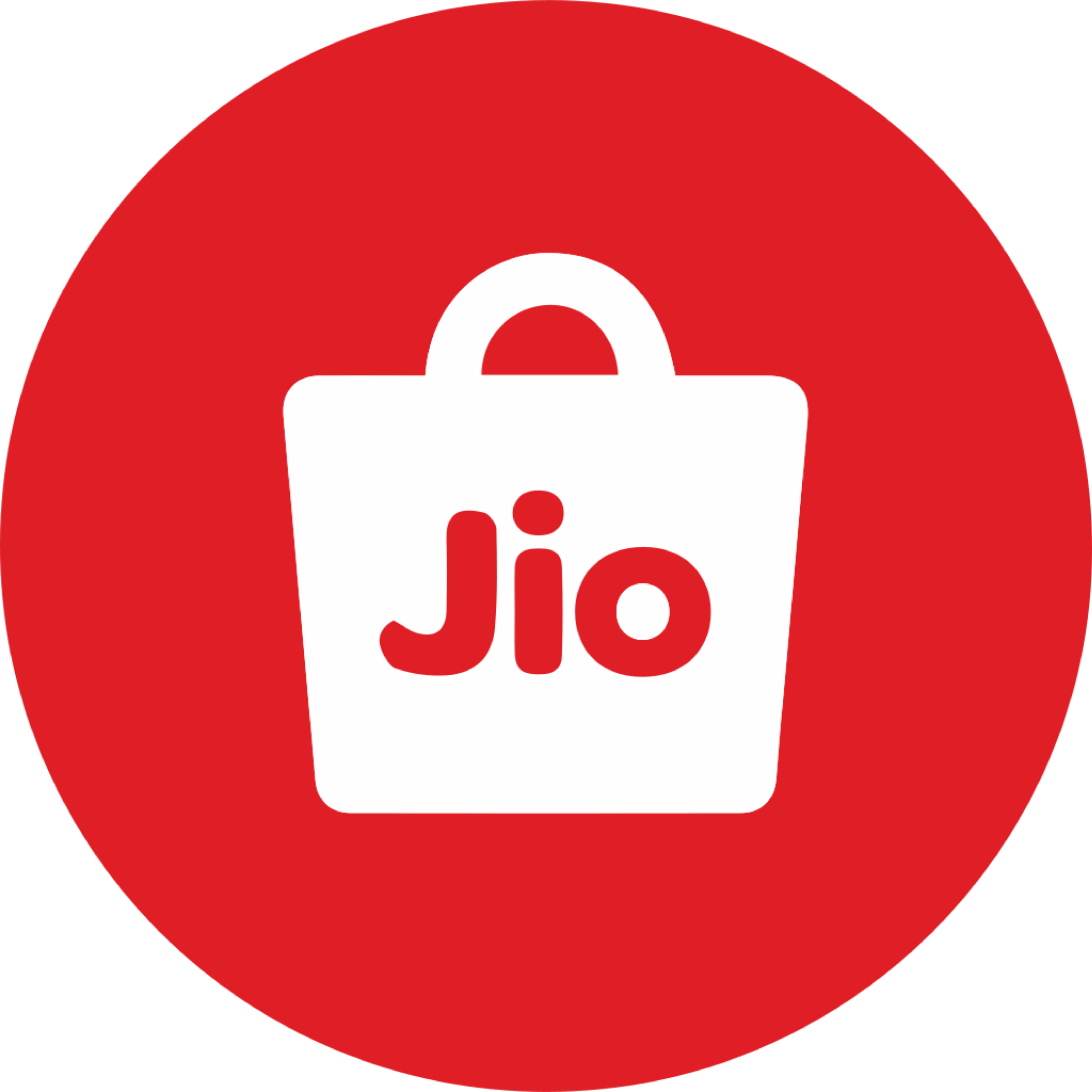 White shopping bag icon with 'Jio' text on a red circle background.
Addme Jio Mart