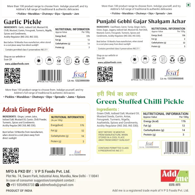 Pickles Combo - 4 Jars: Green Stuffed Chilli, Gajar Shalgam, Garlic & Ginger (Traditional Recipe in Mustard Oil 300gm*)