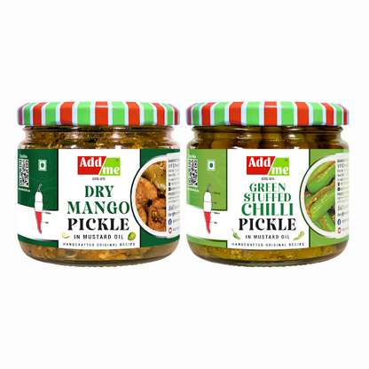 Dry Mango Pickle & Green Stuffed Chili Pickles 300gm (Combo)
