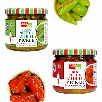 Add Me Green & Red Stuffed Chilli Pickle Pack of 2, 300gm Each