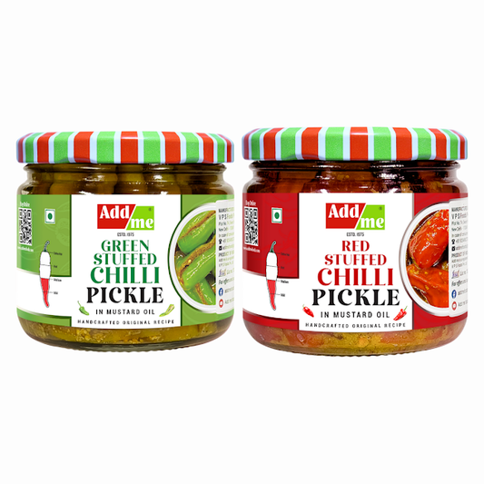 Add Me Green & Red Stuffed Chilli Pickle Pack of 2, 300gm Each
