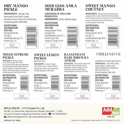 Add Me 7-in-1 Combo – Pickles, Murabbas & Chutneys 50gm Each Pack