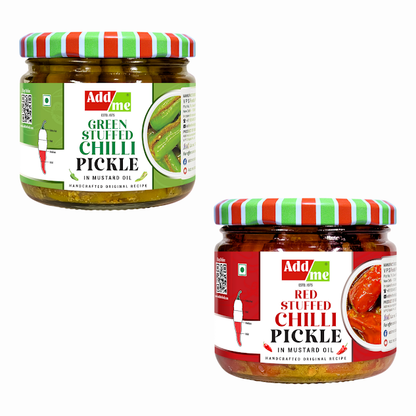 Add Me Green & Red Stuffed Chilli Pickle Pack of 2, 300gm Each