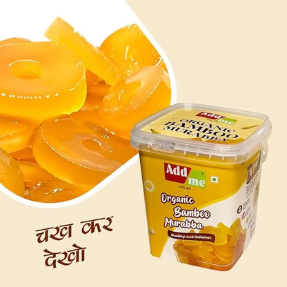 Add me Organic Bamboo Murabba packaging with sliced bamboo fruit on a beige background