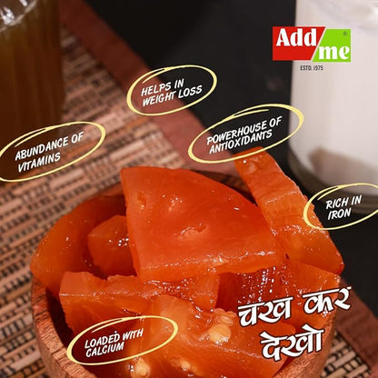Add Me Foods: Wooden bowl with dried fruits, labeled health benefits, on a textured surface.