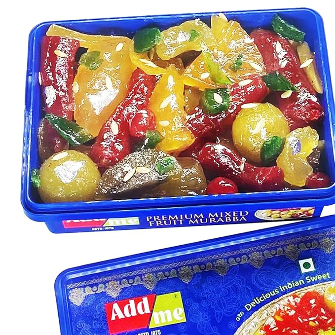 Add Me Foods: Assorted colored fruit in a blue container with 'Add Me' branding.
