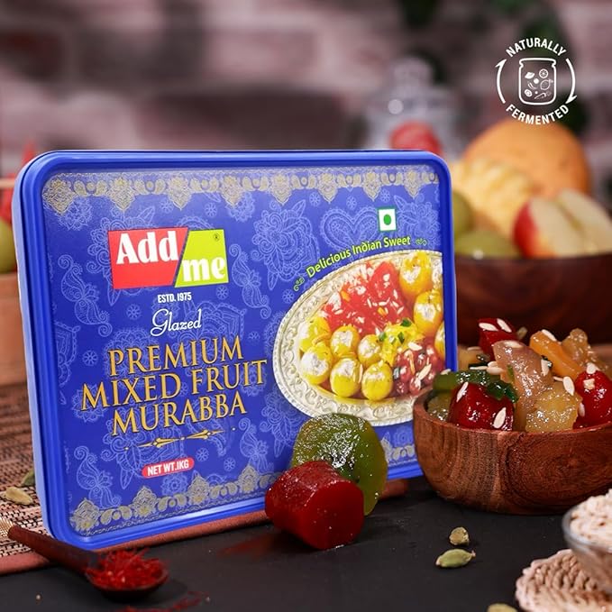 Add Me Foods: Add Me Premium Mixed Fruit Murabba packaging with fruit display in the background