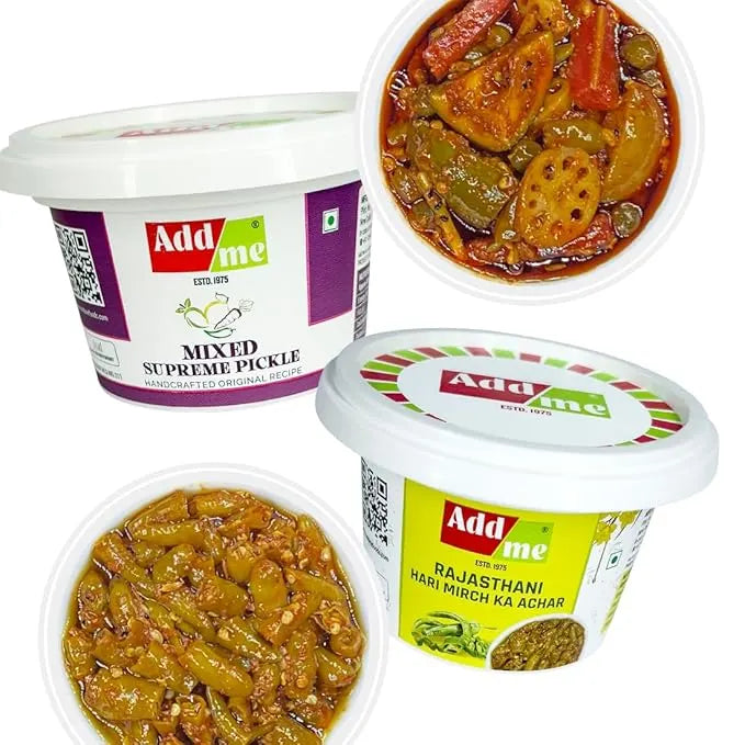 Two containers of Add Me pickles with visible labels on a white background