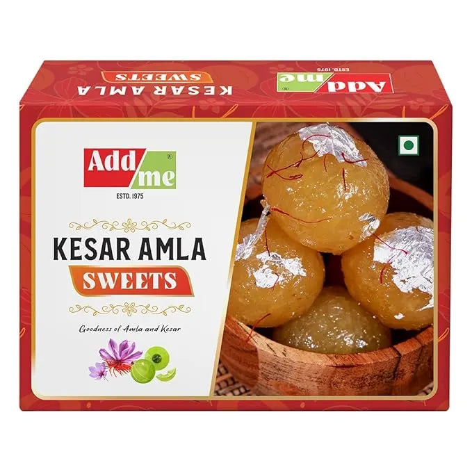 Box of Kesar Amla sweets with Add Me branding on a white background. kesar amla murabba