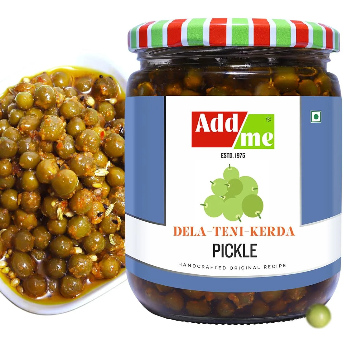 Jar of Add Me pickle with a colorful lid and label