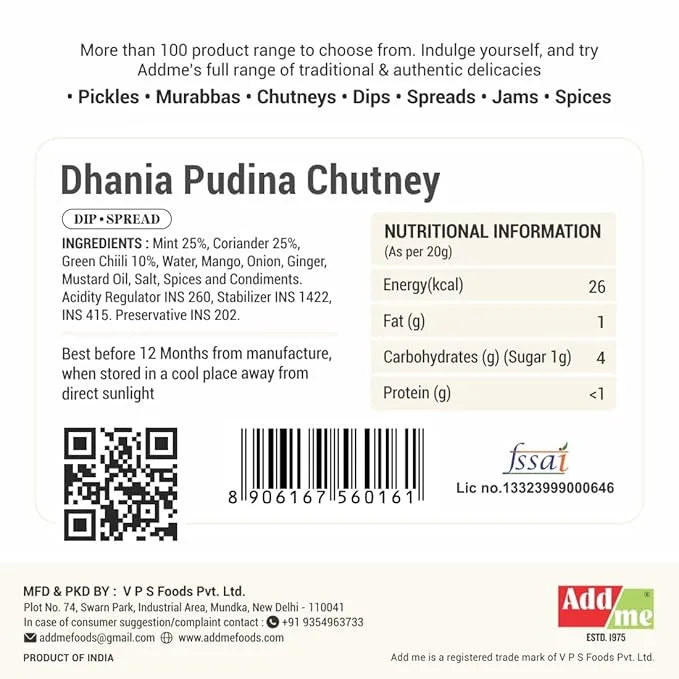 Add Me Foods: Back of a product packaging with nutritional information, ingredients list, and branding details.