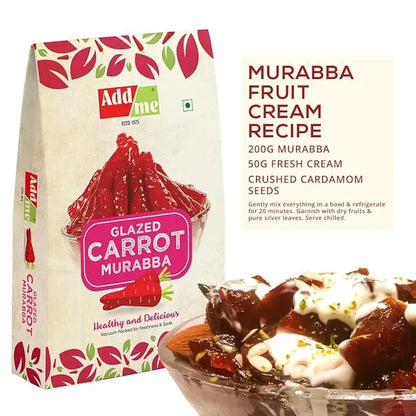 Add Me Foods: Add me Glazed Carrot Murabba packaging with a dish of murabba fruit cream recipe.