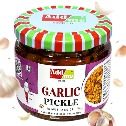 Jar of Add Me Garlic Pickle with a colorful lid on a white background