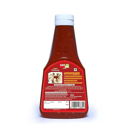 Bottle of Add me Chutney on a white background