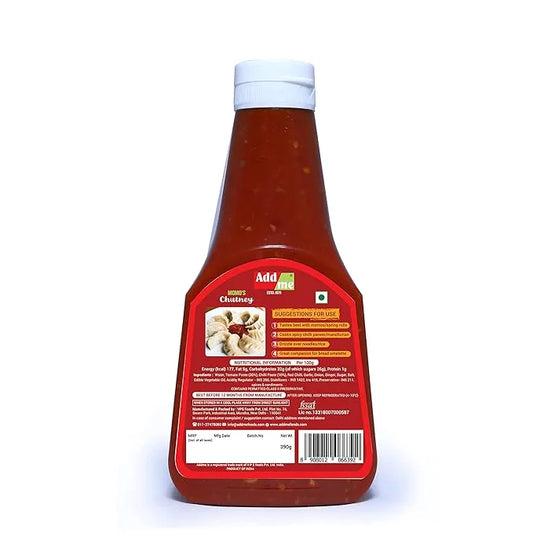 Bottle of Add me Chutney on a white background