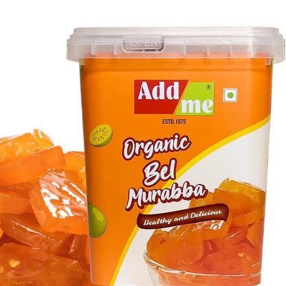 Container of Add Me Organic Bel Murabba with visible fruit pieces on a white background