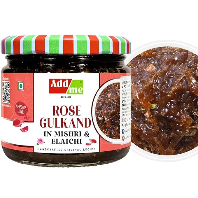 Add Me Foods: Jar of Addme Rose Gulkand with a close-up of the contents on a white background