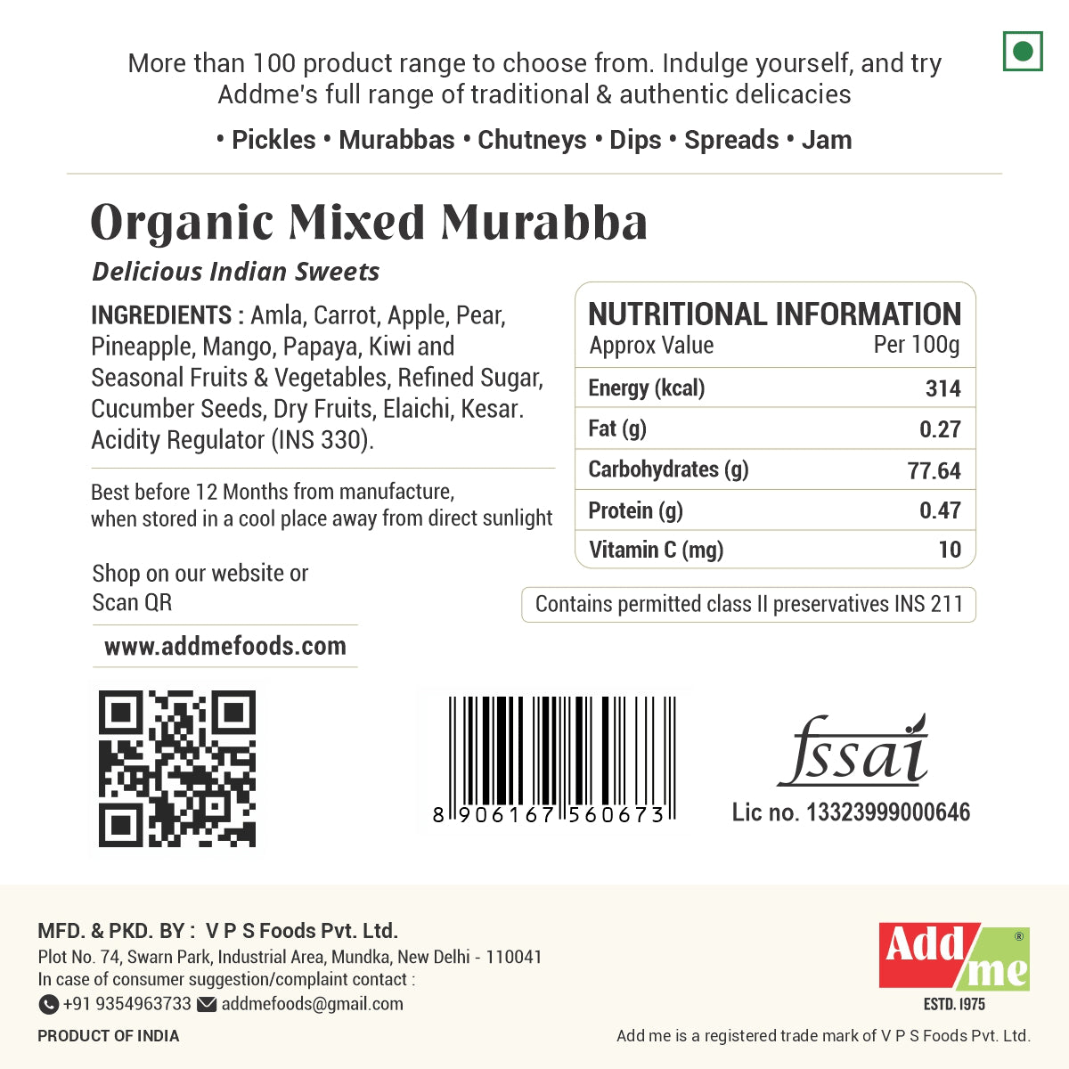 Organic Mixed Murabba lable price info