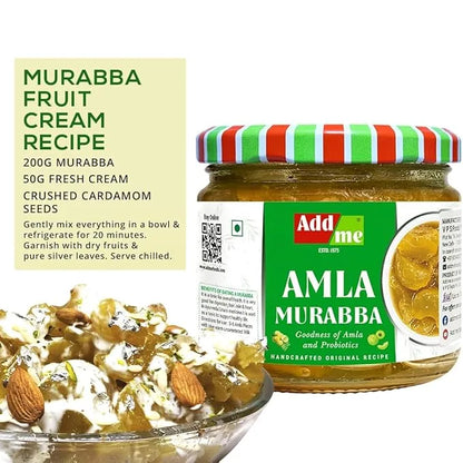 Add Me Foods: Jar of Amla Murabba with packaging and recipe details on a white background