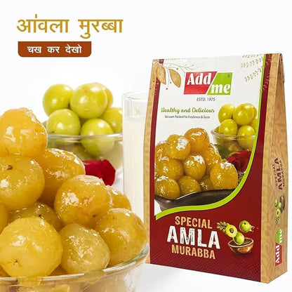 Add Me Foods: Packaged Amla Murabba with 'Add Me' branding on a white background
