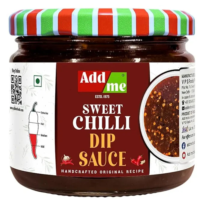 Add Me Foods: Jar of Add Me Sweet Chilli Dip Sauce with a colorful lid on a white background