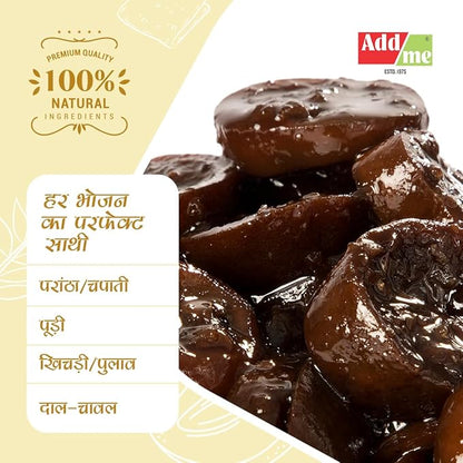 Lemon Pickle(Nimbu Ka Achar) with Addme branding and text on a beige background